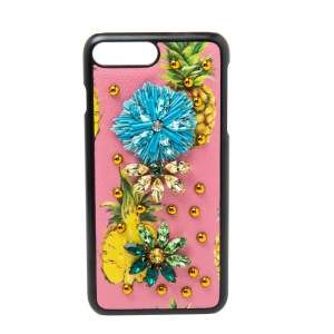 Dolce & Gabbana Pink Fruit Print Leather Crystal Embellished iPhone 7 Plus Case