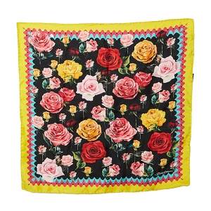 Dolce & Gabbana Black & Yellow Floral Print Silk Scarf