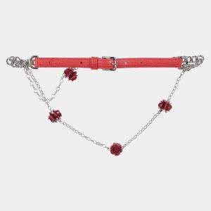 Dolce & Gabbana Poppy Red Lizard Embossed Leather Belt S