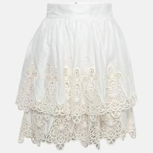 Pre Owned Dolce & Gabbana White Guipure Lace Cotton Blend Mini Skirt S