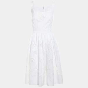 Pre Owned Dolce & Gabbana White Embroidered Cotton Midi Dress S