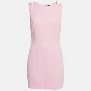Pre Owned Dolce & Gabbana Pink Wool Shoulder Detail Mini Dress M