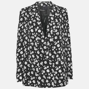 Dolce & Gabbana Black Floral Print Crepe Blazer M