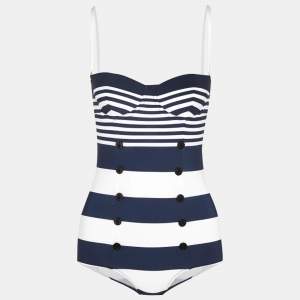 Dolce & Gabbana Navy Blue/White Striped Jersey Swimsuit S