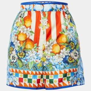 Dolce & Gabbana Multicolor Carretto Siciliano Print Silk Shorts M