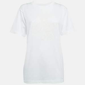 Pre Owned Dolce & Gabbana White Logo Embroidered Cotton T-Shirt S