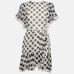 Pre Owned Dolce & Gabbana White Polka Dot Print Ruffled Mini Dress M
