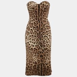 Pre Owned Dolce & Gabbana Brown Leopard Print Silk Tube Dress M