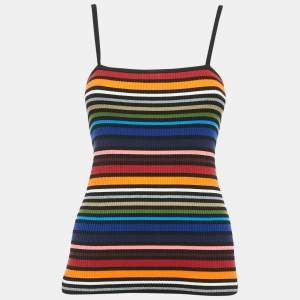 Pre Owned Dolce & Gabbana Multicolor Striped Rib Knit Strappy Top S