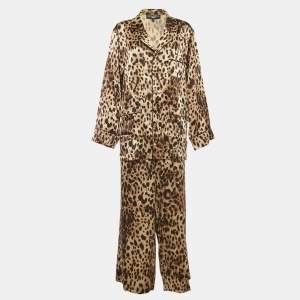 مملوكة مسبقًا Dolce & Gabbana Skims Brown Leopard Long Sleeve Sleep Top and Pants Set L