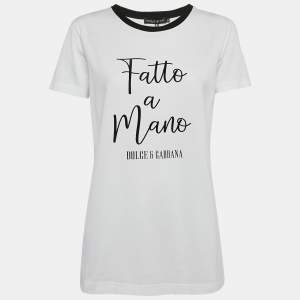 Pre Owned Dolce & Gabbana White Fatto a Mano Print Jersey T-Shirt M