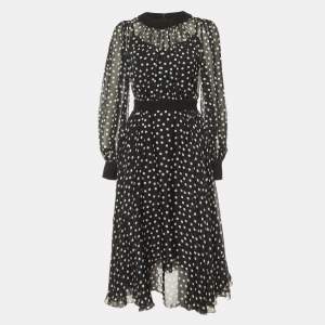 Pre Owned Dolce & Gabbana Black Polka Dotted Silk Chiffon Midi Dress S