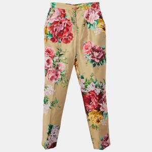 Dolce & Gabbana Beige Floral Jacquard Tailored Pants S