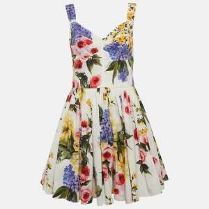 Dolce & Gabbana White Floral Print Poplin Bustier Mini Dress M