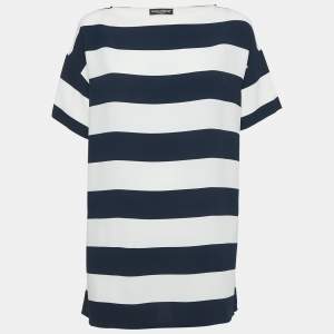 Dolce & Gabbana Blue/White Striped Crepe Oversized Top M