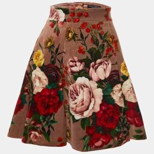 Dolce & Gabbana Floral Print Velvet Flared Mini Skirt S