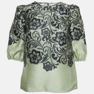 Dolce & Gabbana Green Silk Lace Print Top XS