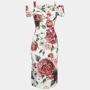 Dolce & Gabbana White Floral Print Jacquard Midi Dress M