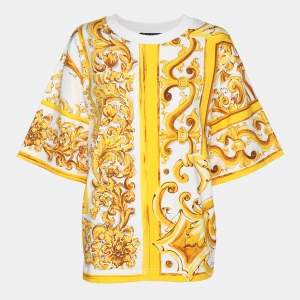 Dolce & Gabbana Yellow Majolica Print Jersey T-Shirt M