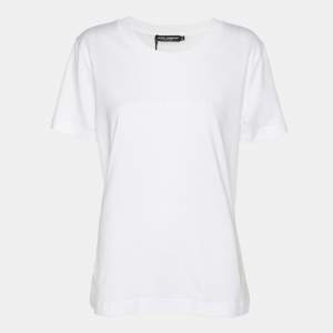 Pre Owned Dolce & Gabbana White Cotton Logo Embossed T-Shirt L