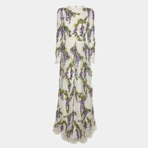 Dolce & Gabbana Multicolor Floral Embroidered Mesh Wisteria Maxi Dress S