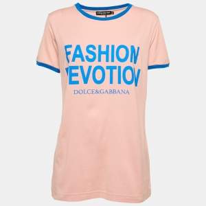 Pre Owned Dolce & Gabbana Pink Printed Jersey Crewneck T-Shirt L