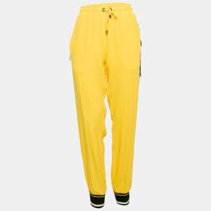 Dolce & Gabbana Yellow Crepe Logo Tape Trimmed Trackpants L