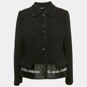 Dolce & Gabbana Black Embroidered Wool Button Front Jacket L