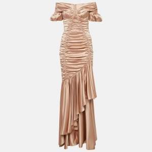 Dolce & Gabbana Champagne Pink Satin Ruched Ruffled Maxi Dress M