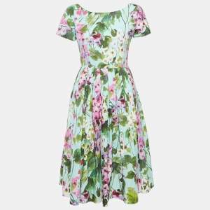 Dolce & Gabbana Blue Floral Print Poplin Midi Dress S