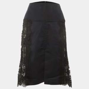 Dolce & Gabbana Black Cotton & Lace Paneled Knee Length Skirt L