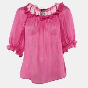 Dolce & Gabbana Pink Silk Chiffon Ruffled Top M