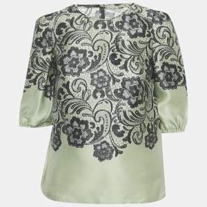Pre Owned Dolce & Gabbana Green Floral Print Organza Top XS 
