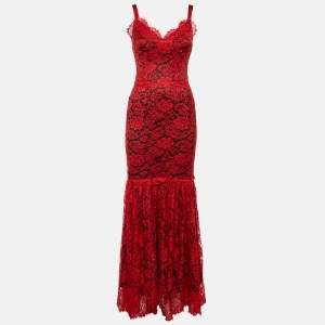 Pre Owned Dolce & Gabbana Special Edition Red Lace Maxi Dress S