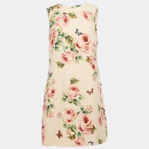 Pre Owned Dolce & Gabbana Pink Rose Print Crepe Sleeveless Shift Dress M