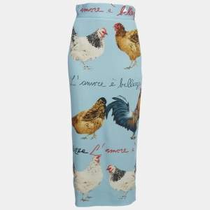 Pre Owned Dolce & Gabbana Blue Chicken Print Crepe Midi Skirt S
