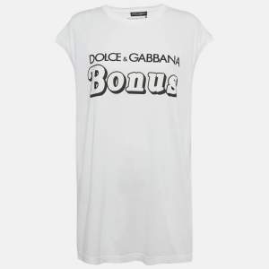 Pre Owned Dolce & Gabbana White Logo Print Jersey Tank Top M