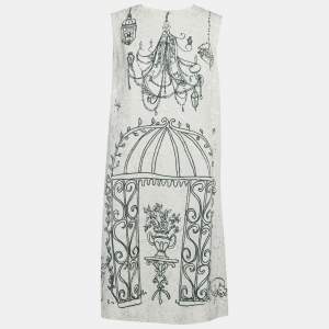 Pre Owned Dolce & Gabbana White Printed Jacquard Shift Dress M