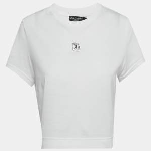 Pre Owned Dolce & Gabbana White Logo Detail Jersey Crop T-Shirt M