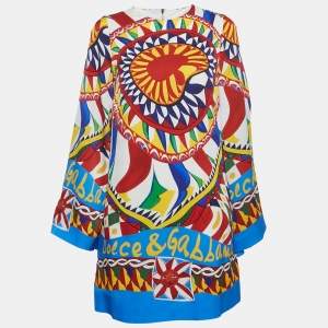Pre Owned Dolce & Gabbana Multicolor Carretto Print Silk Mini Dress M