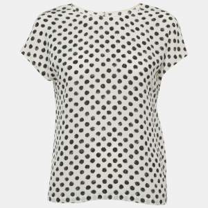 Pre Owned Dolce & Gabbana White Polka Dots Silk Top M