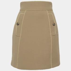 Pre Owned Dolce & Gabbana Beige Wool Flap Pocket Detail Mini Skirt S