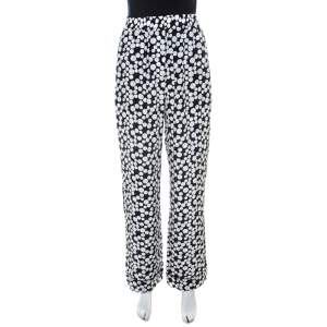 Pre Owned Dolce & Gabbana Monochrome Polka Dot Print Silk Straight Fit Trousers M