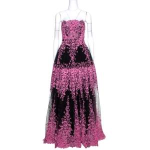 مملوكة مسبقًا Dolce & Gabbana Bicolor Floral Embroidered Tulle Strapless Corset Gown S