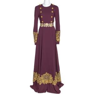 مملوكة مسبقًا Dolce & Gabbana Bordeaux Stretch Crepe Lurex Lace Trim Gown M