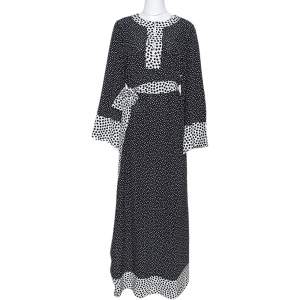 Pre Owned Dolce & Gabbana Monochrome Polka Dot Silk Belted Maxi Dress L