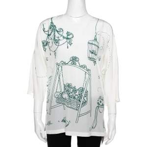 Dolce & Gabbana White Bird Cage Print Silk Blouse S