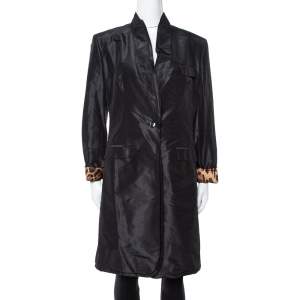 Pre Owned Dolce & Gabbana Black Silk Taffeta One Buttoned Coat L