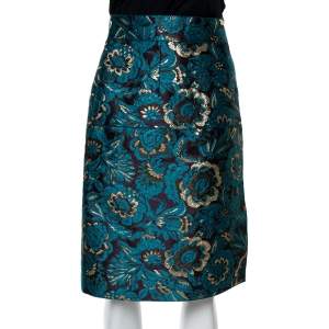 Dolce & Gabbana Metallic Blue/Gold Jacquard A-Line Skirt M