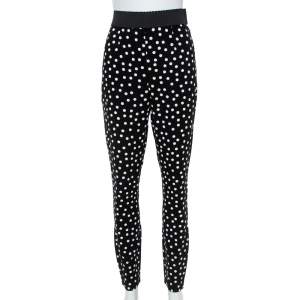 Pre Owned Dolce & Gabbana Monochrome Polka Dot Crepe Leggings M